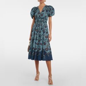NWT Ulla Johnson Eloisa Puff Sleeve Cornflower Midi Dress, Size 0